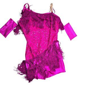 WEISSMAN Dance Costume Pink Sequin Flapper Fringe Fancy